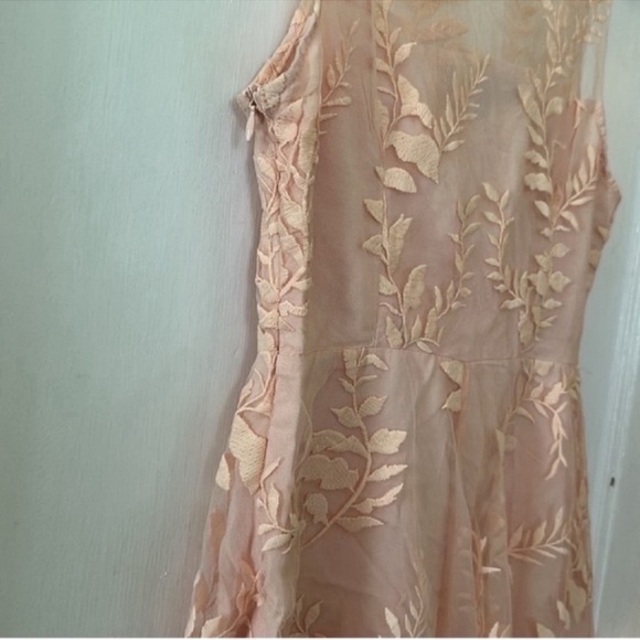Lulu’s Blossoms Peach Embroidered Lace Skater Sleeveless Mini Dress - Picture 9 of 10